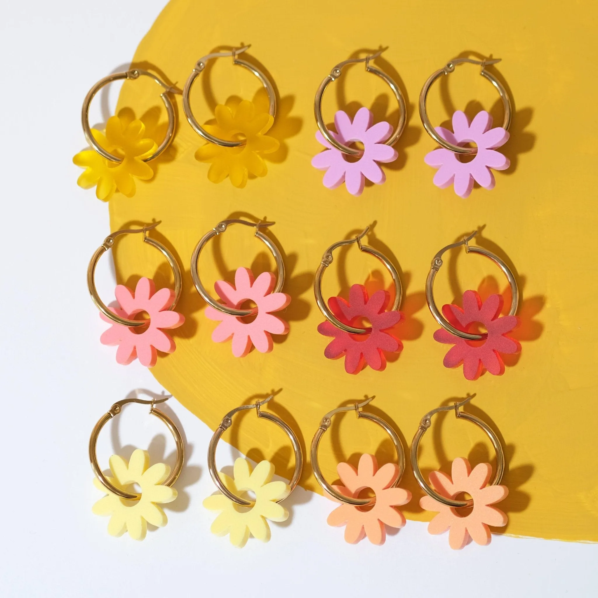 Marguerite Daisy Hoop Earrings in Buttercup Yellow