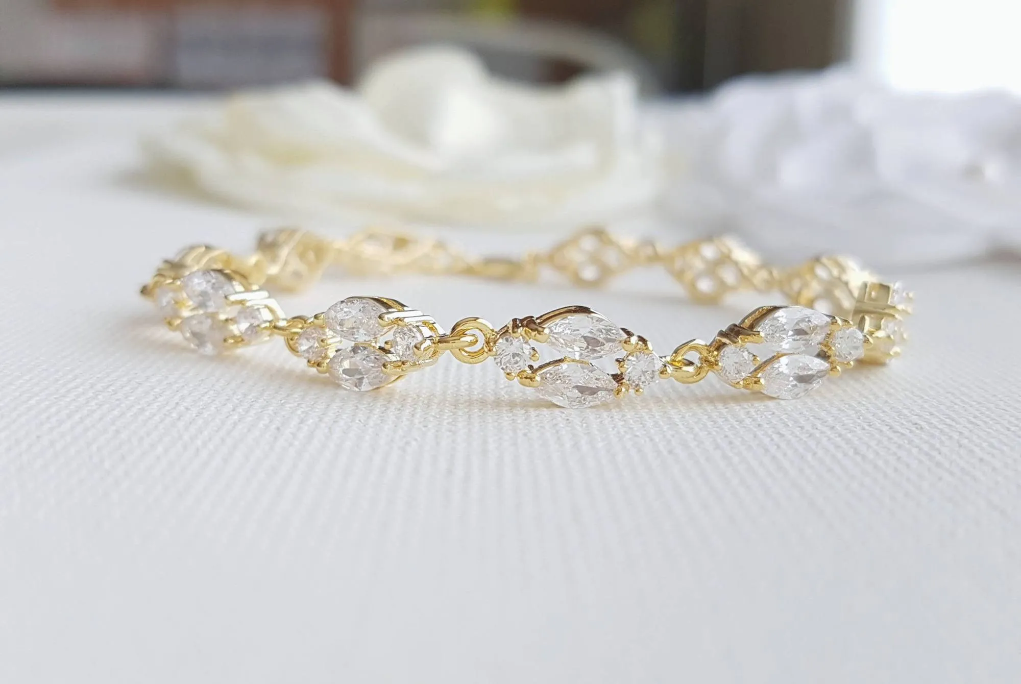 Marquise Silver Cubic Zirconia Bracelet for Bride- Hayley