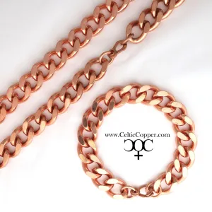 Men's Copper Chain Set Chunky 16mm Copper Cuban Curb Chain Set SET162 Solid Copper 20 Inch Copper Necklace Matching Bracelet Chain