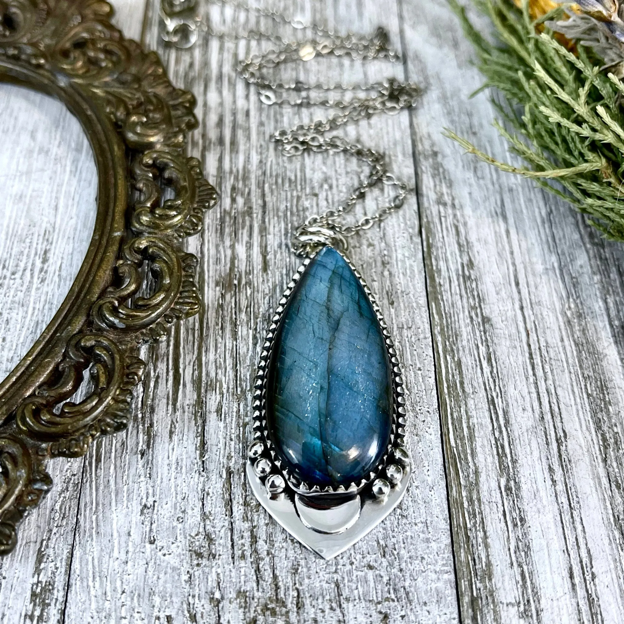 Midnight Moon Crystal Necklace - Labradorite Necklace in Sterling Silver  -Designed by FOXLARK Collection/ Witchy Stone Jewelry