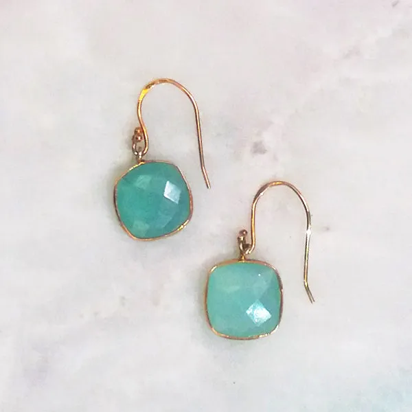 Mint Green Chalcedony Single Drop Hook Earrings