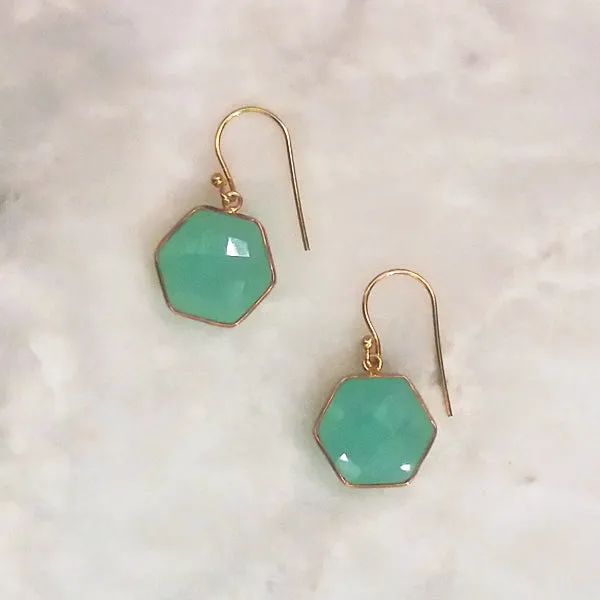 Mint Green Chalcedony Single Drop Hook Earrings