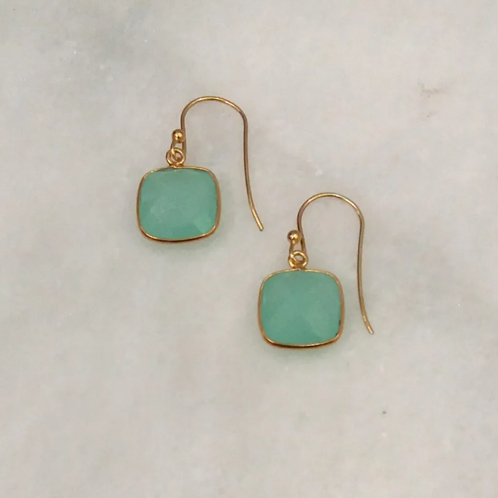 Mint Green Chalcedony Single Drop Hook Earrings