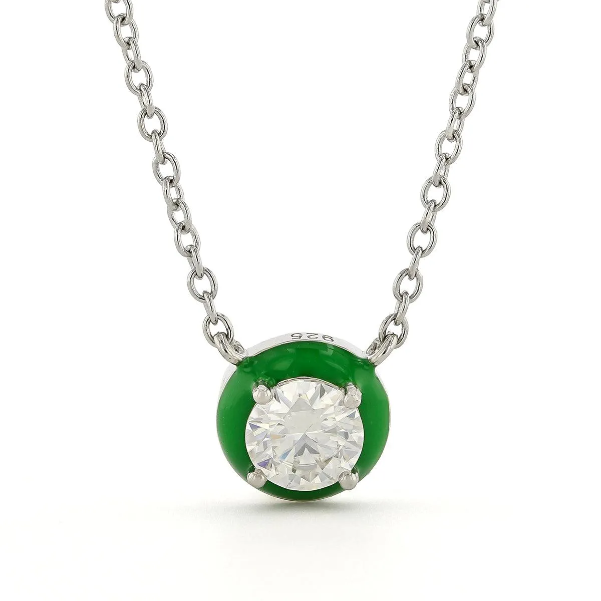 Moissanite & Enamel Solitaire Pendant Necklace