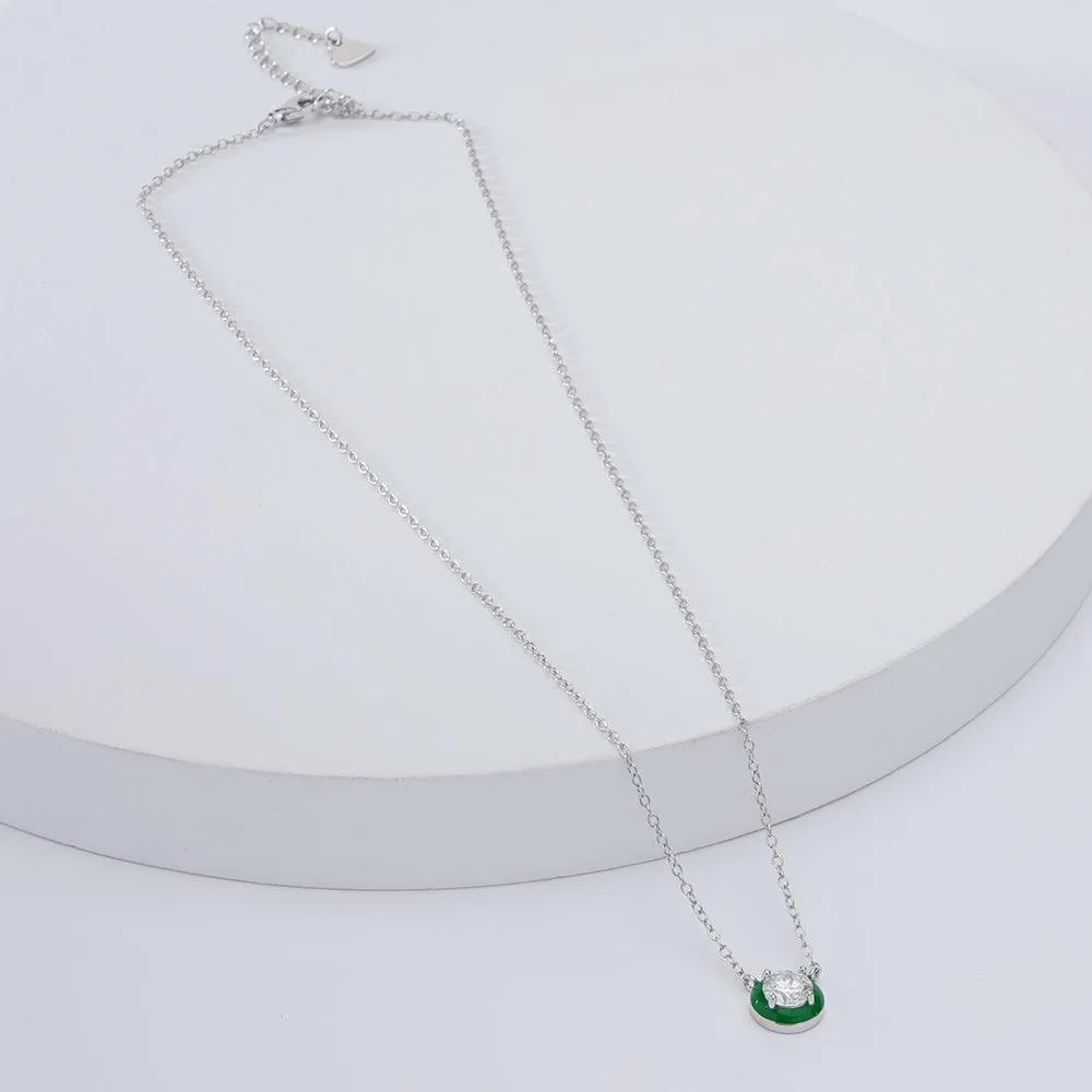 Moissanite & Enamel Solitaire Pendant Necklace