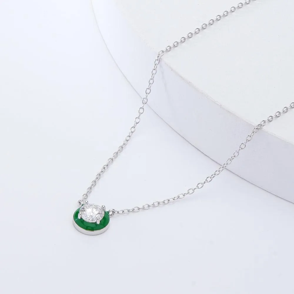 Moissanite & Enamel Solitaire Pendant Necklace