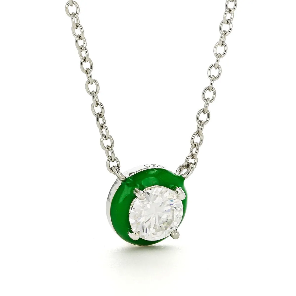 Moissanite & Enamel Solitaire Pendant Necklace