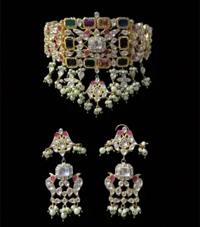 Mukta navratan choker with earrings ( SHIPS IN 4 WEEKS )