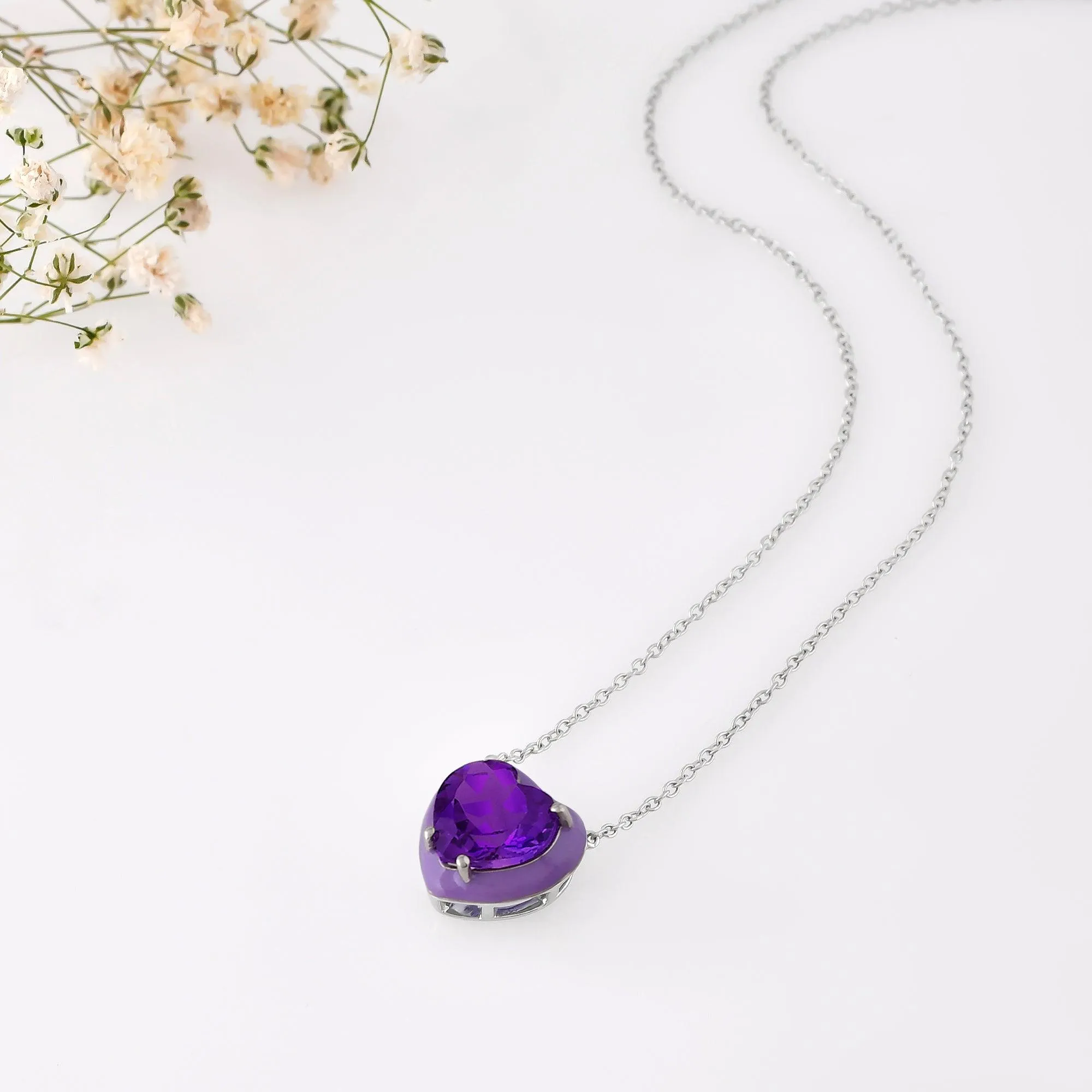 Natural Amethyst Heart Pendant Necklace