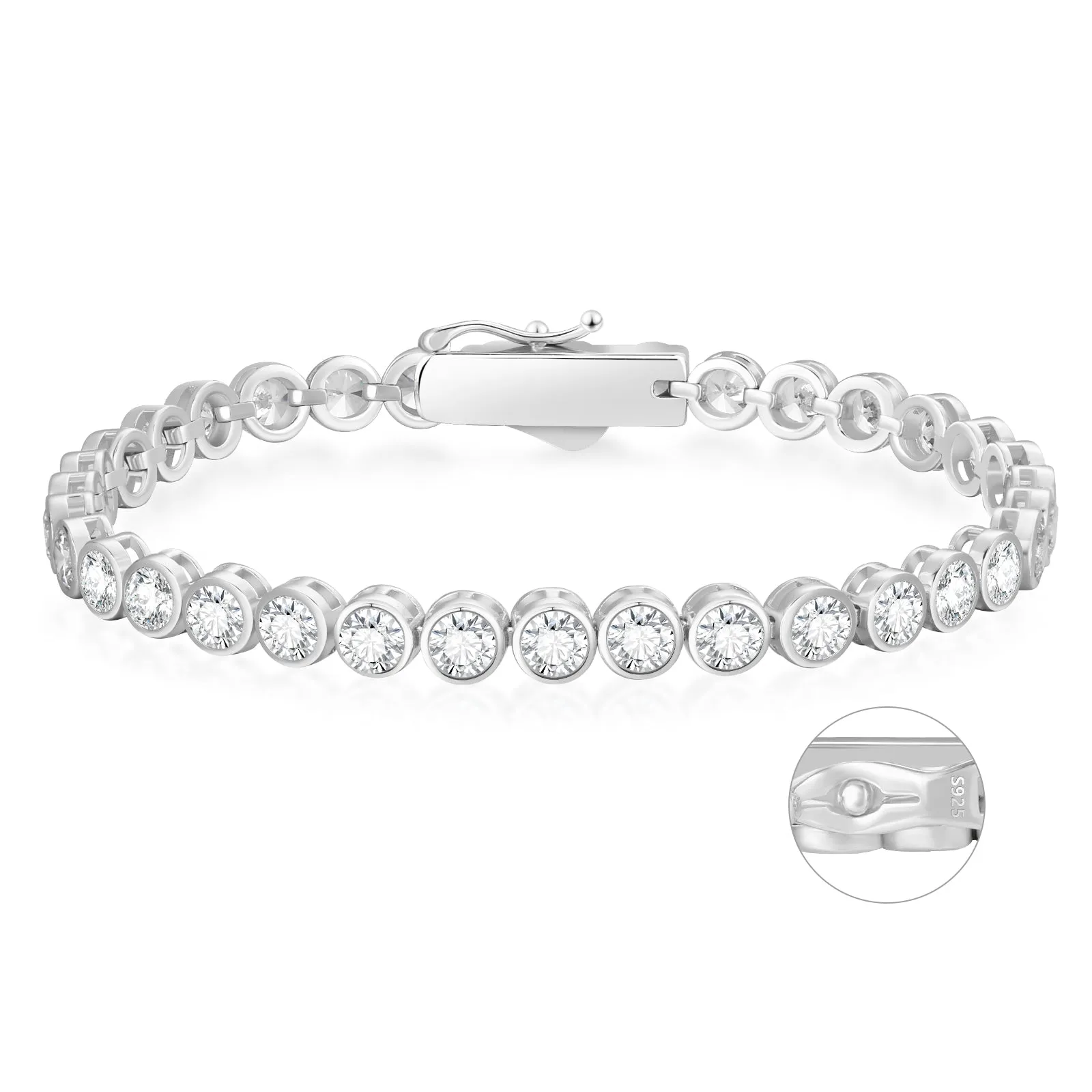 【NEW】4mm 925 Sterling Silver CZ Round Cut Tennis Bracelet KRKC