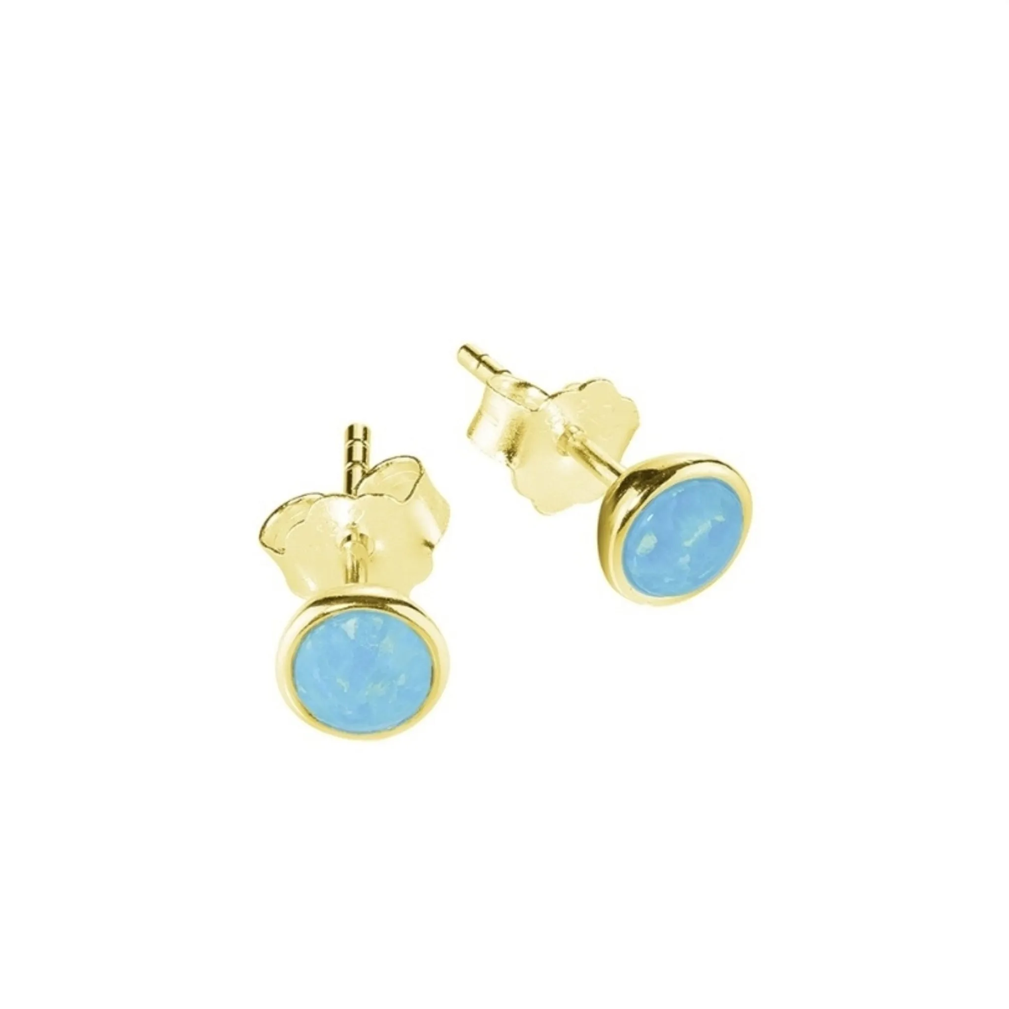 Opal look stud earrings Sky Blue in Gold