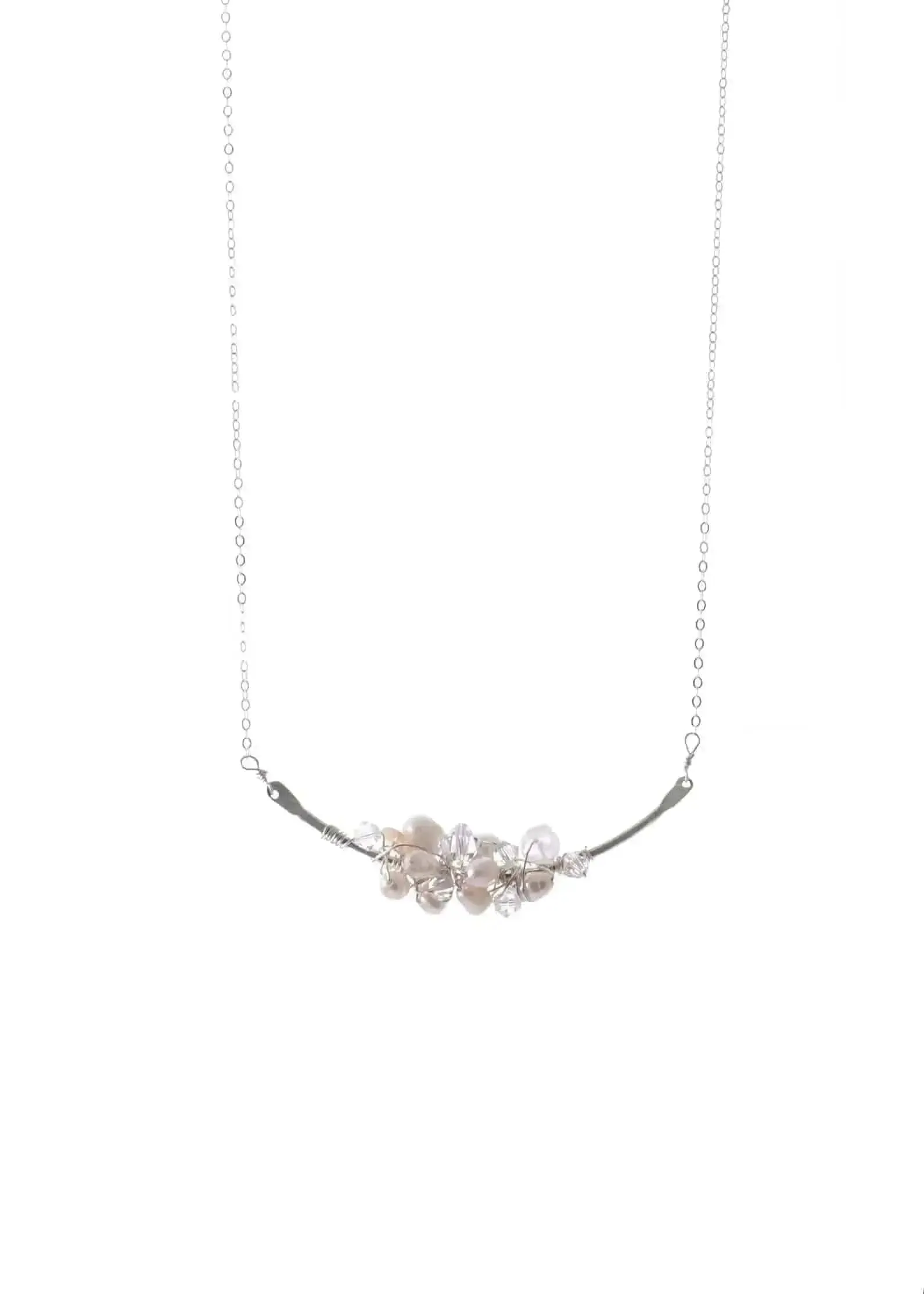 Opal, Pearl and Swarovski Crystal Bar Cluster Necklace