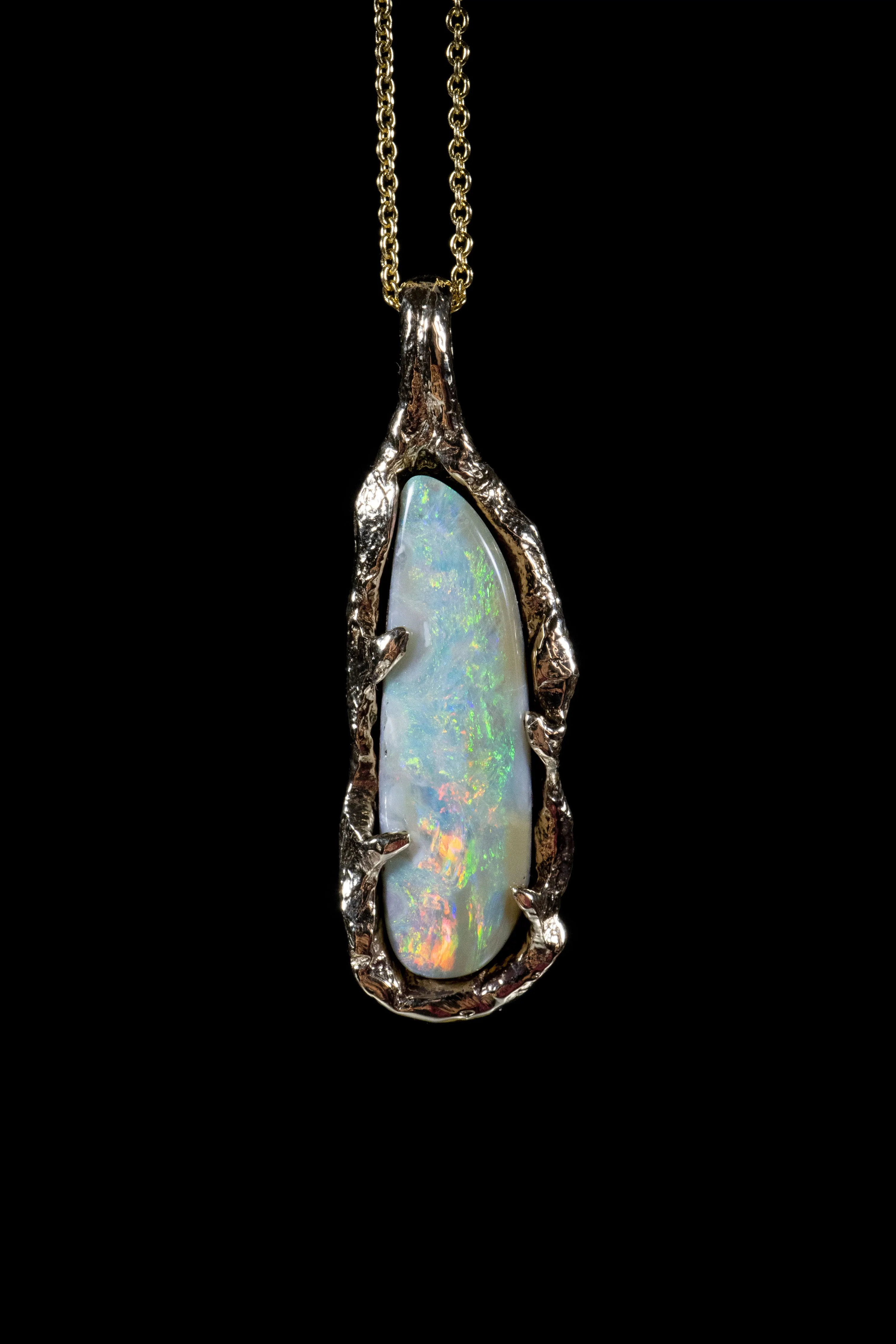 Opal World No. 3 (Genuine Australian Boulder Opal, 14K Solid Yellow Gold Pendant)