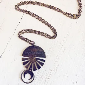 orbis // patina aged darkened sun, moon, sphere & crescent moon necklace