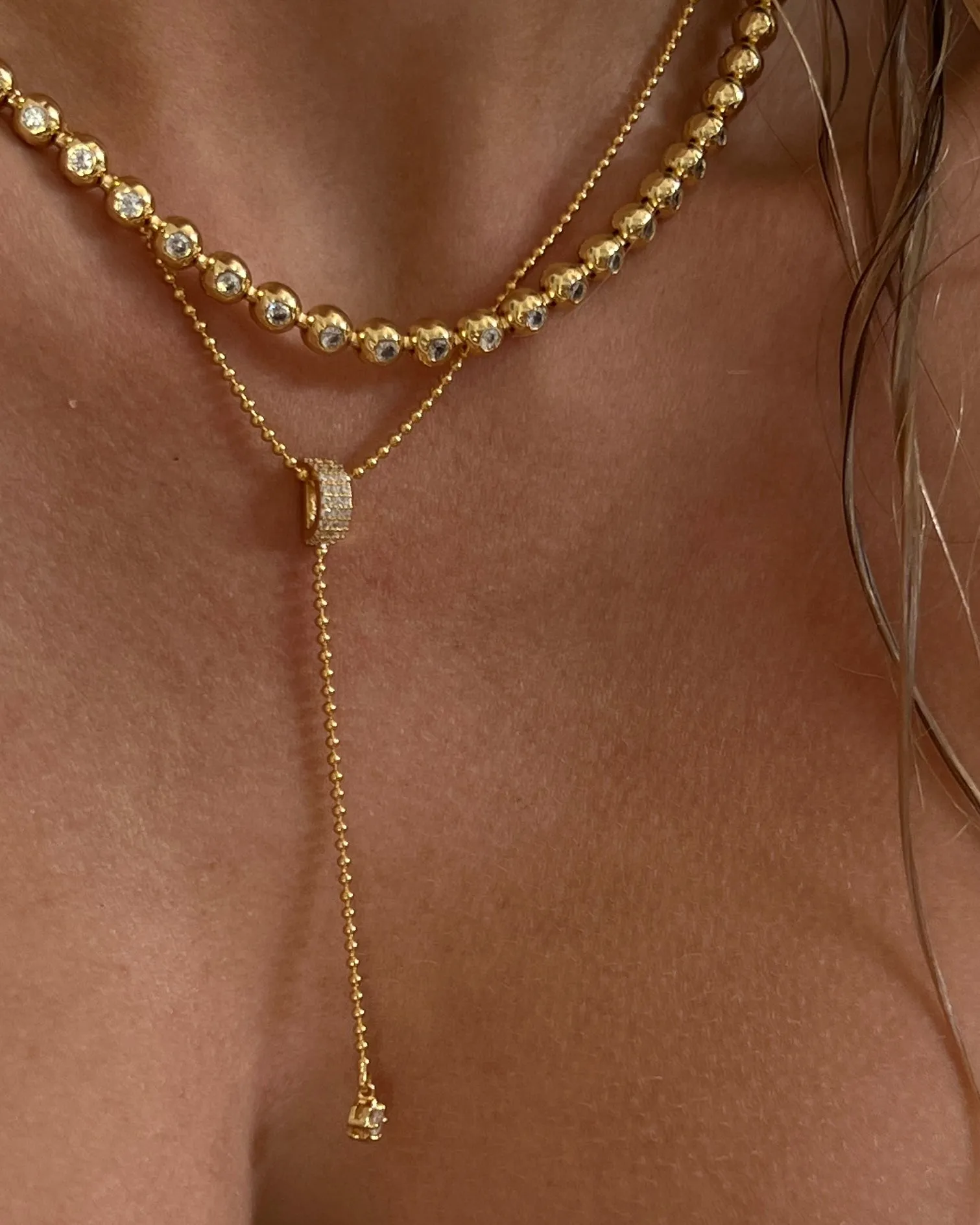 Pave Ball Chain Necklace- Gold