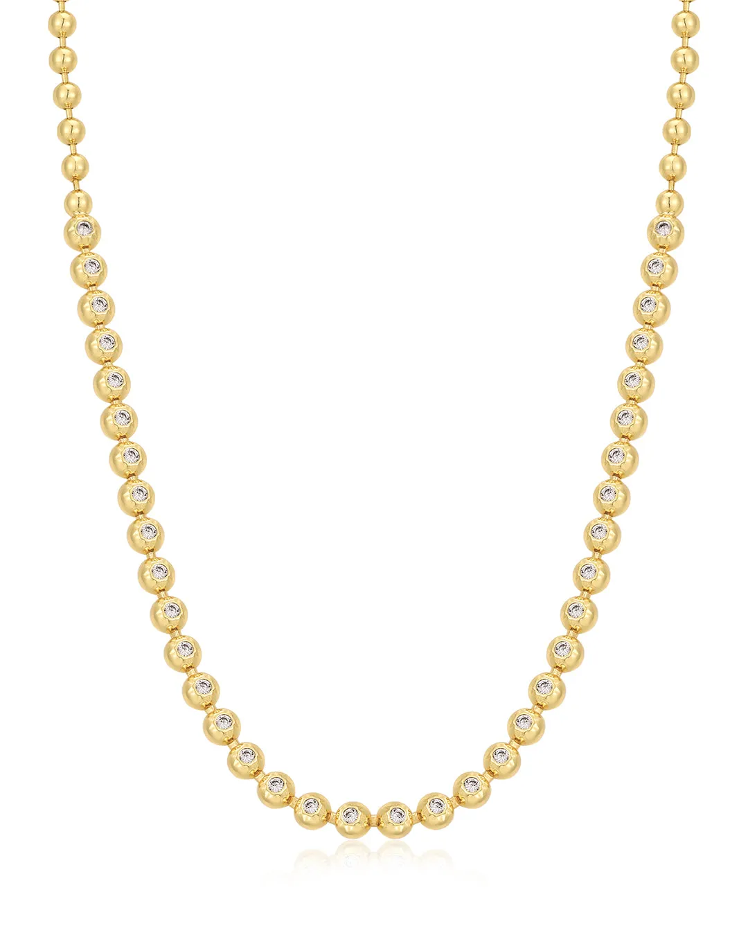 Pave Ball Chain Necklace- Gold