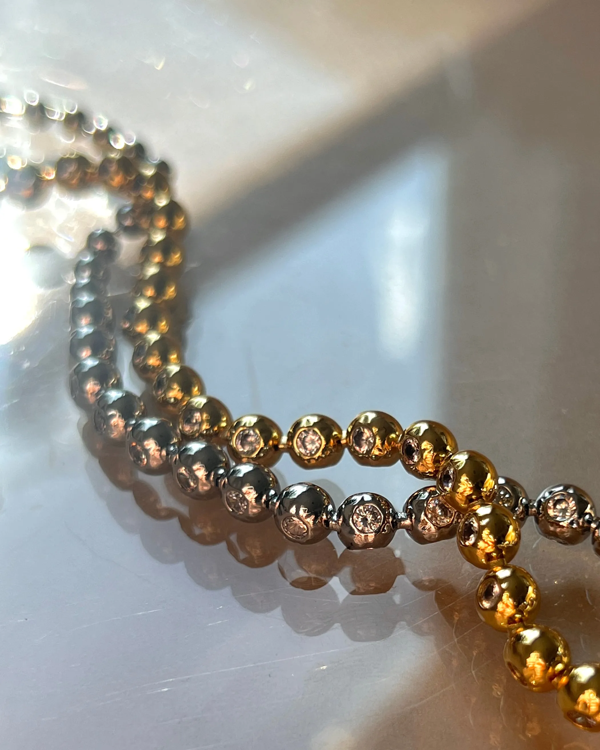 Pave Ball Chain Necklace- Gold