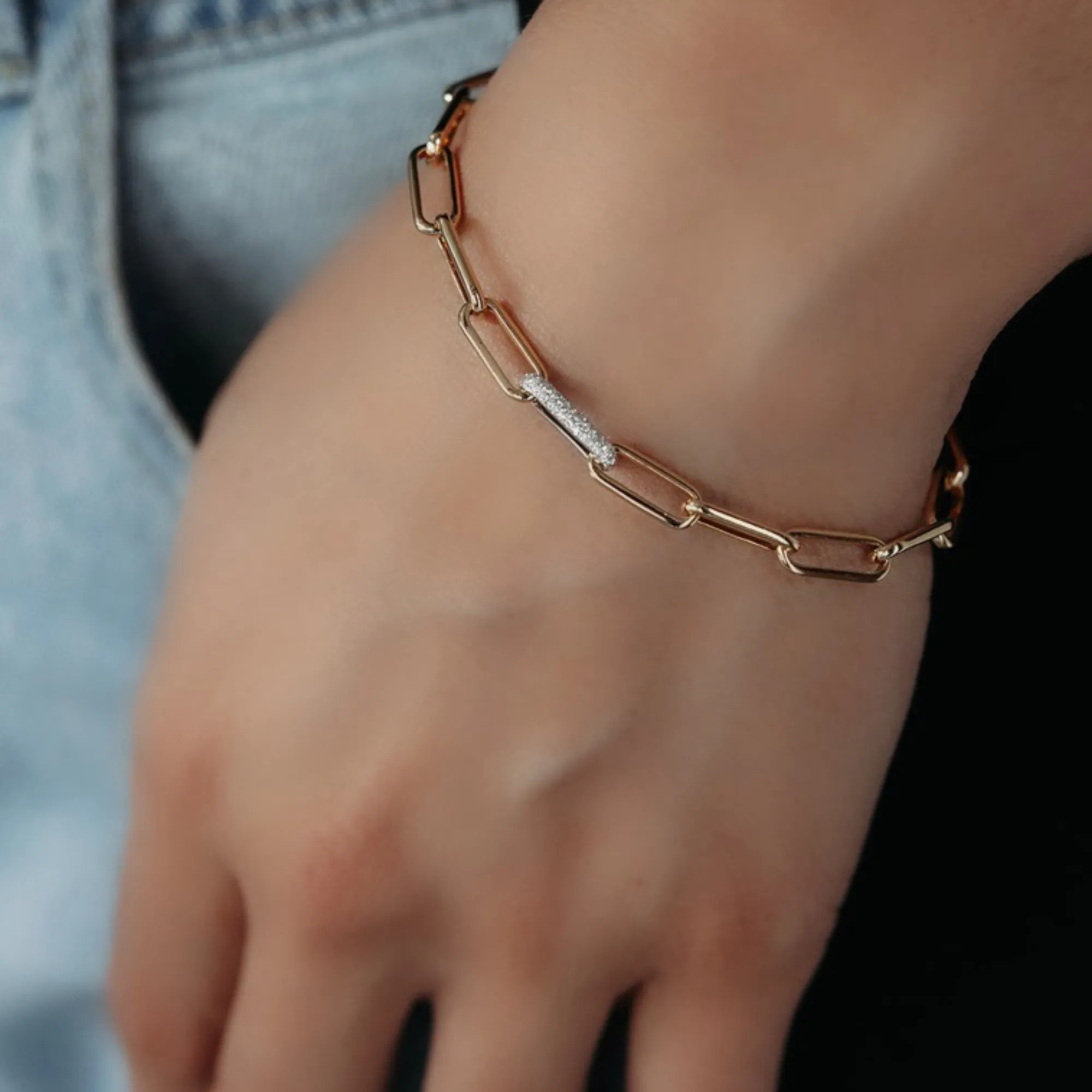 Pave' Set Diamond Paperclip Bracelet