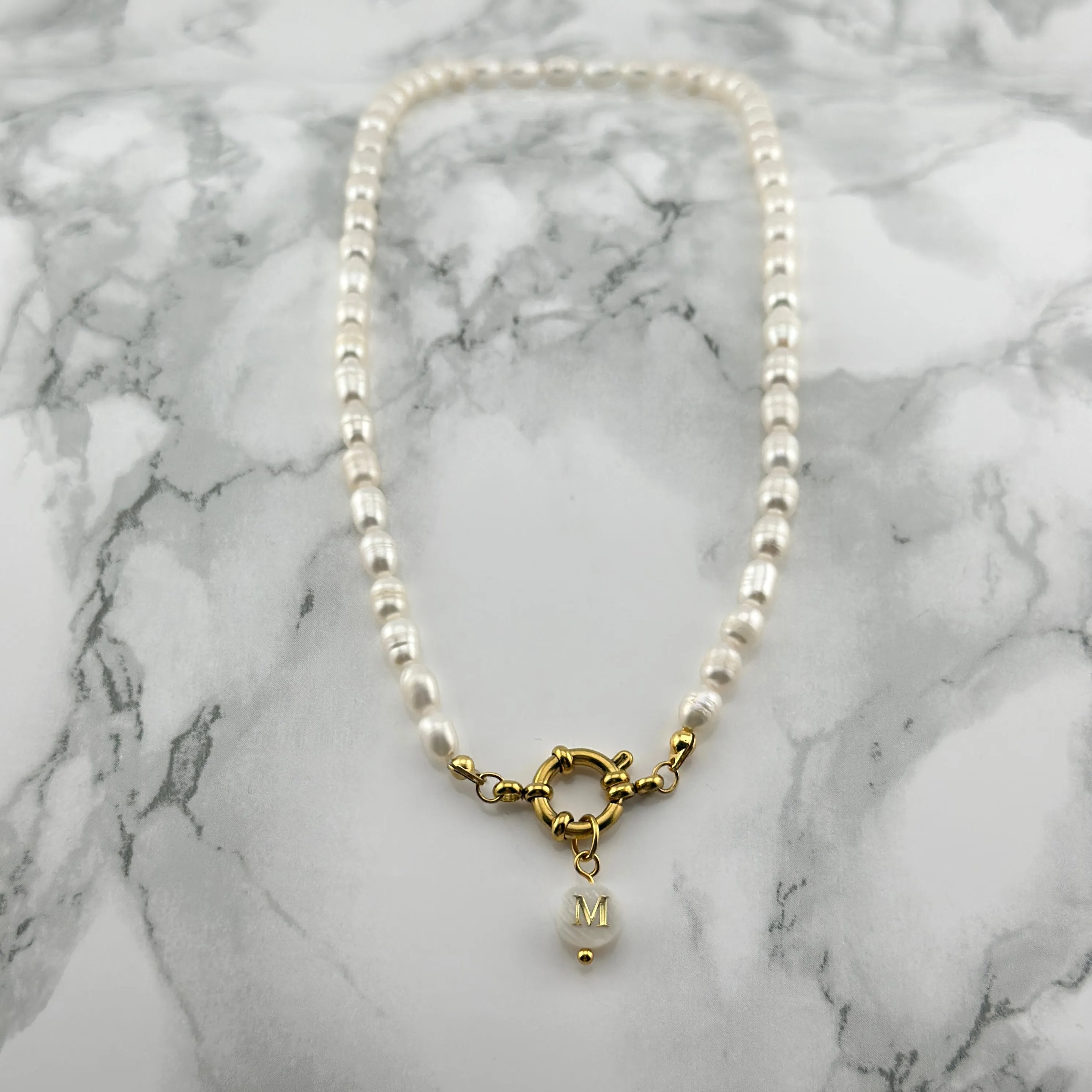 Pearl initial necklace