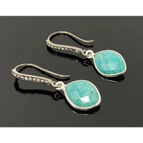 Peruvian Amazonite  Earrings, Pave Diamond Earrings, Sterling Silver