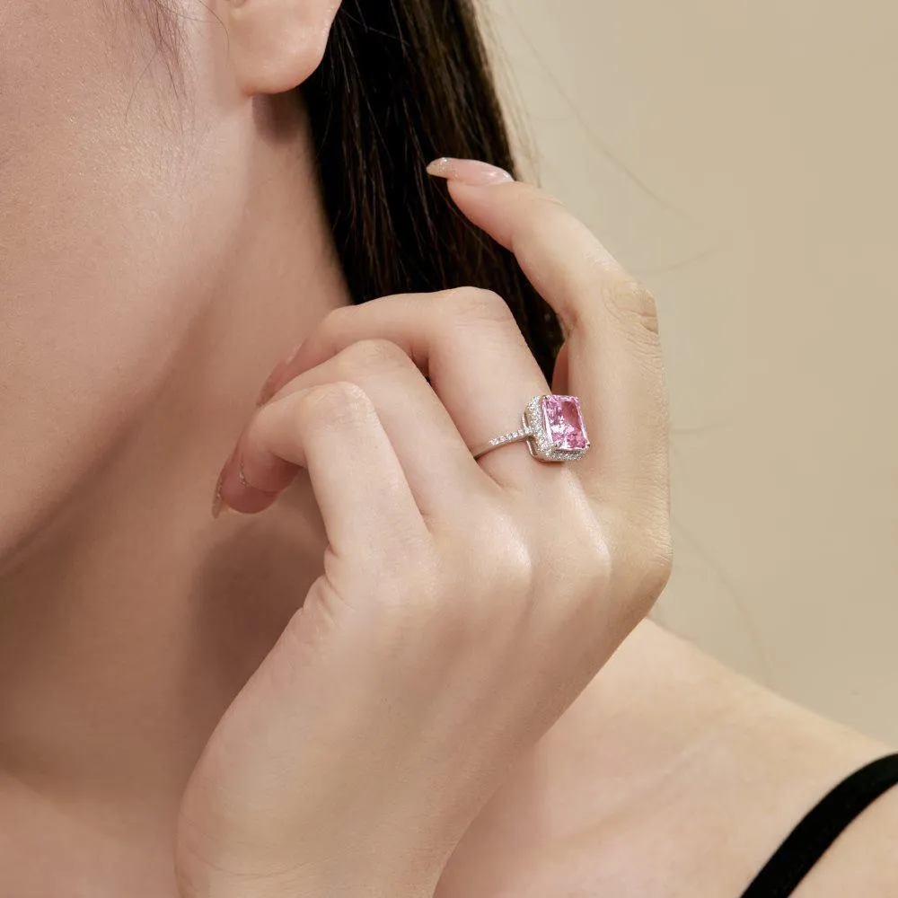 Pink CZ Radiant Cut Halo Ring