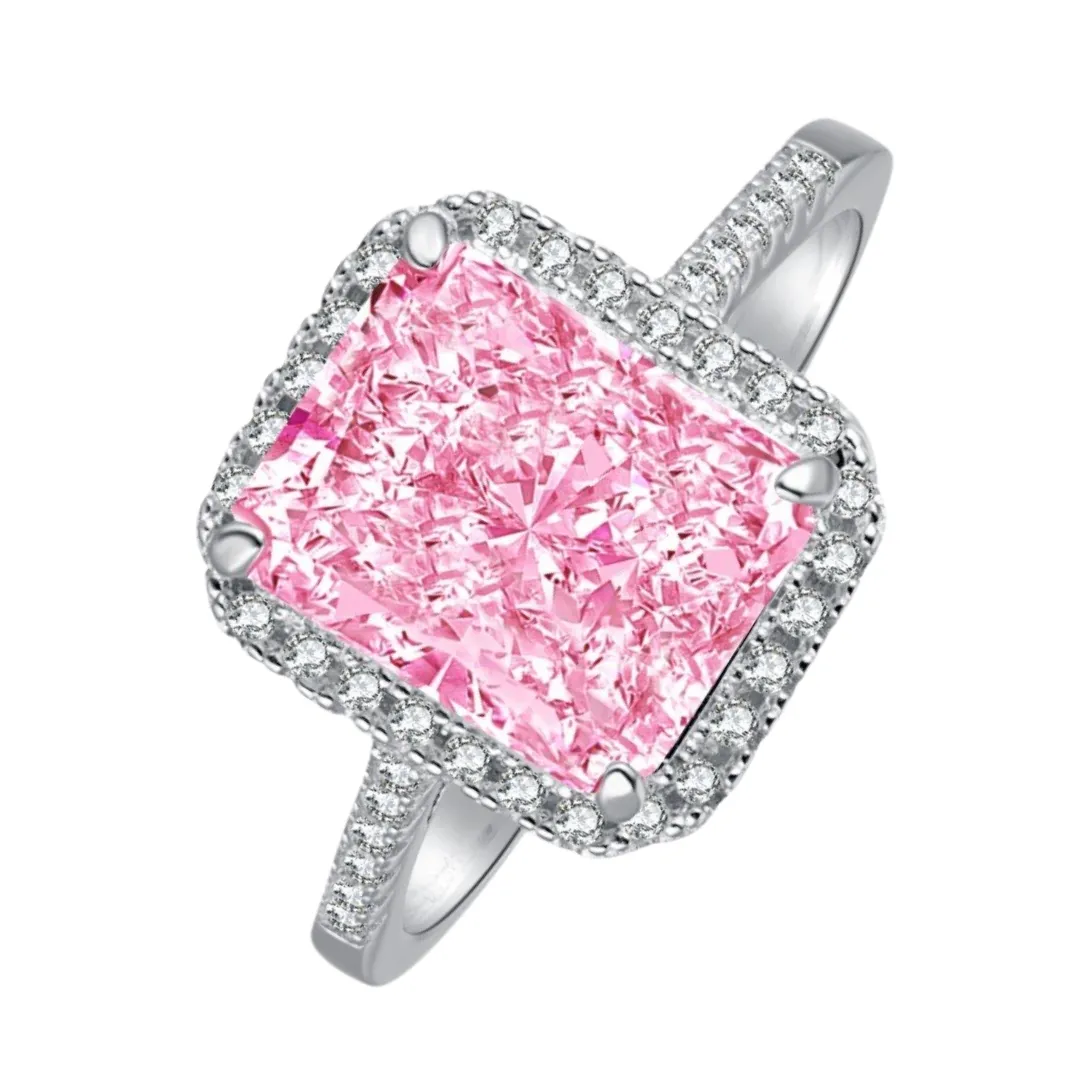 Pink CZ Radiant Cut Halo Ring