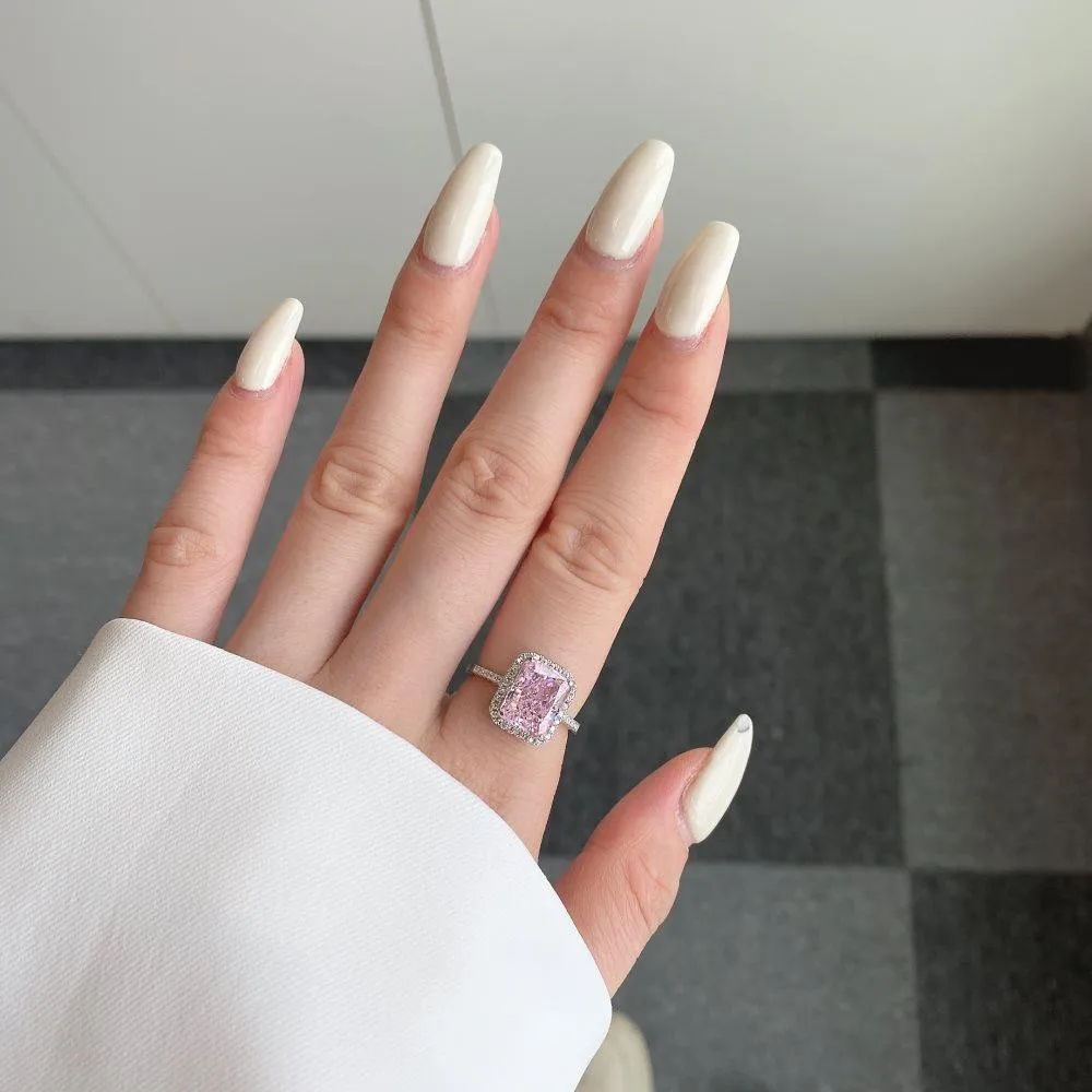 Pink CZ Radiant Cut Halo Ring