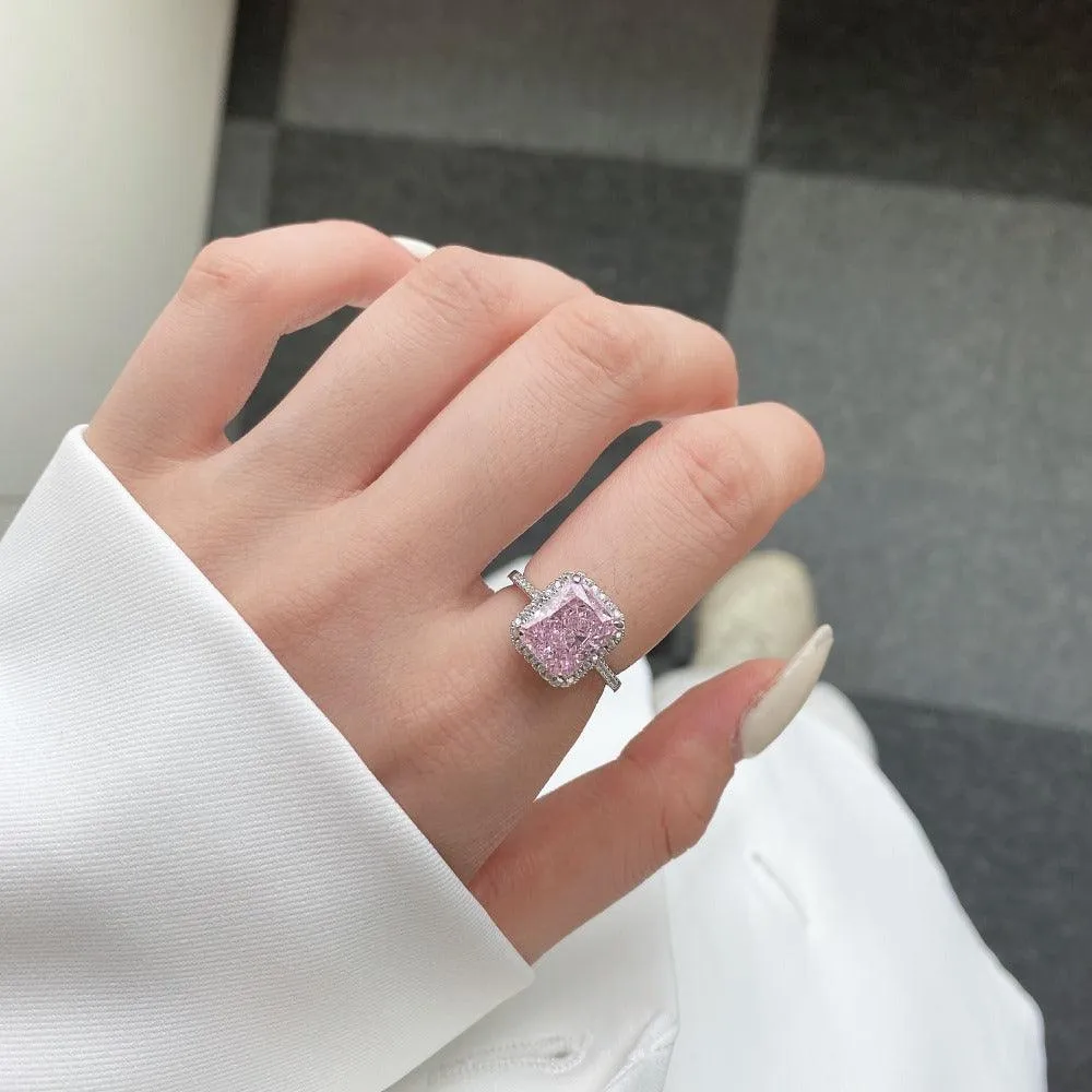 Pink CZ Radiant Cut Halo Ring