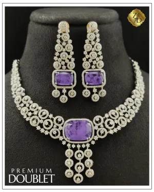 Premium ‘Doublet’ AD Necklace Set - Purple