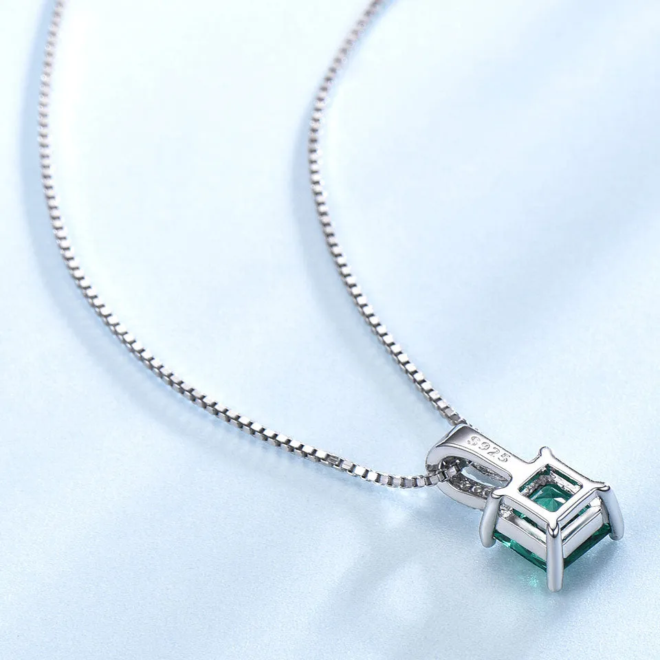 Princess Cut Emerald or Topaz Charm and Cubic Zirconia 925 Sterling Silver Wedding Pendant