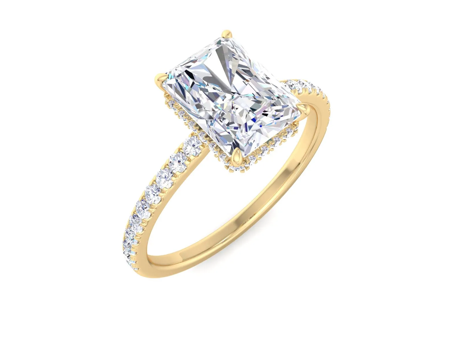 Radiant Cut Pave Hidden Halo Moissanite Engagement Ring