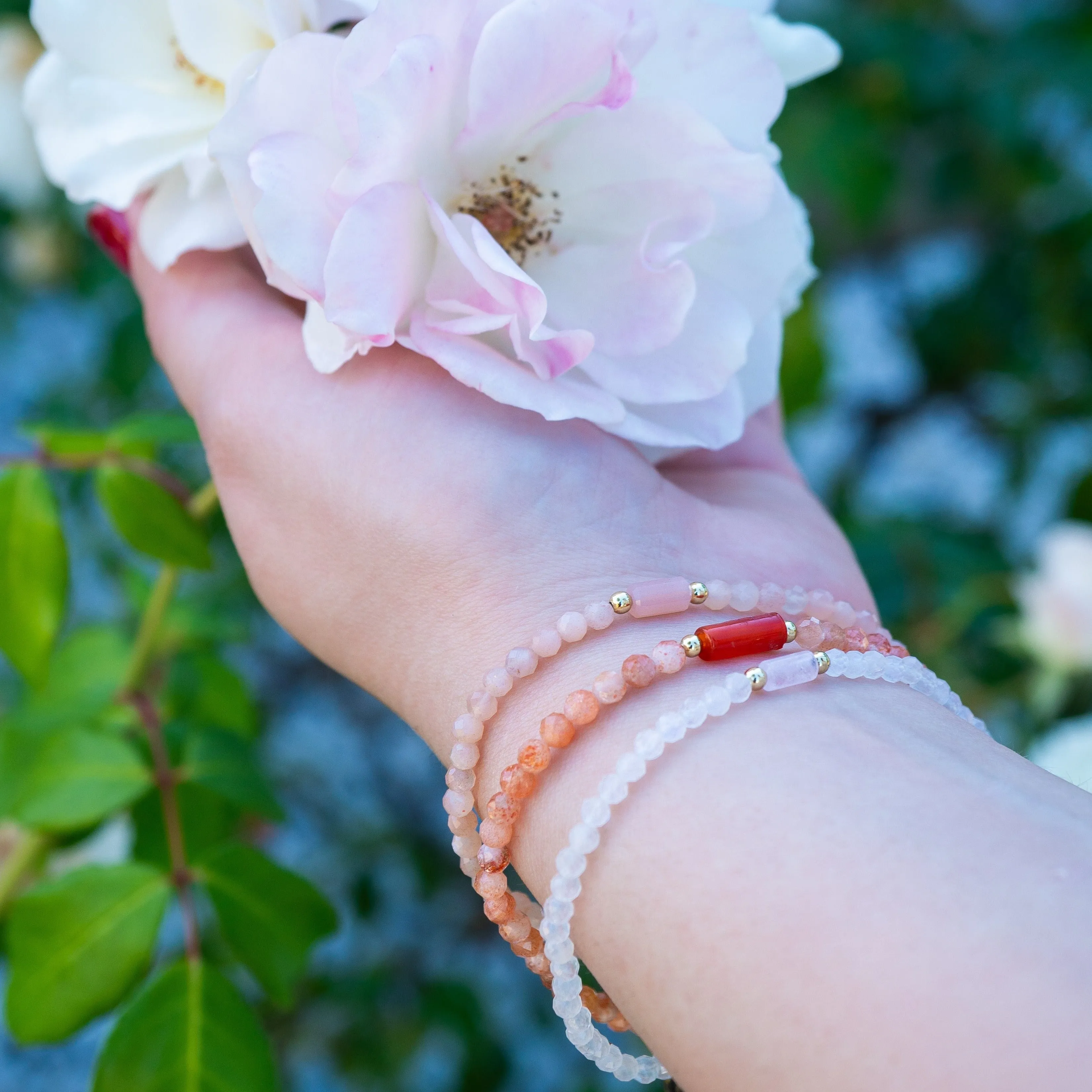 Rainbow Moonstone with Rose Quartz Mini Gemstone Bracelet