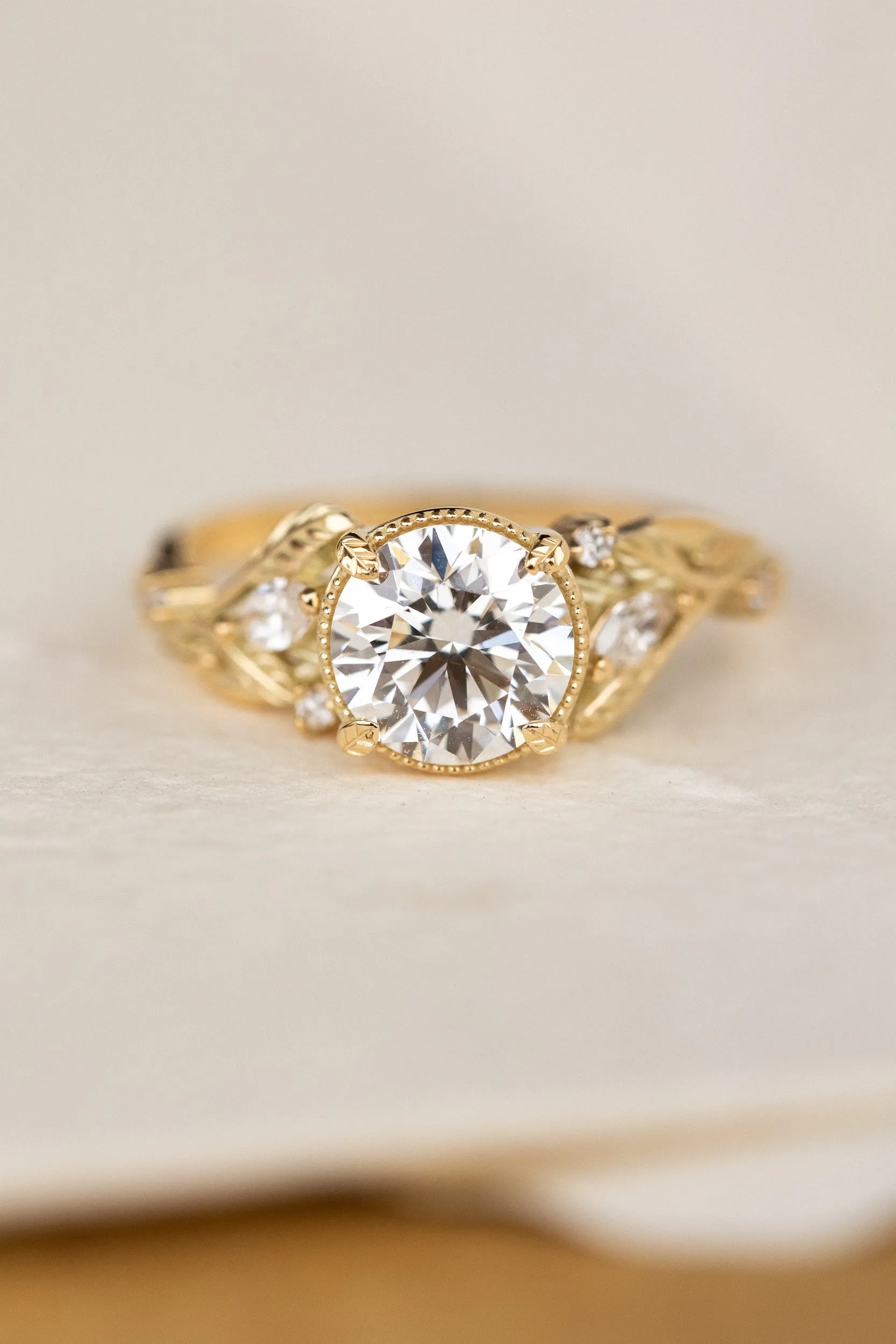 READY TO SHIP: Patricia ring in 14K yellow gold, lab grown diamond 7.5 mm, accent lab grown diamonds, AVAILABLE RING SIZES: 6-8US