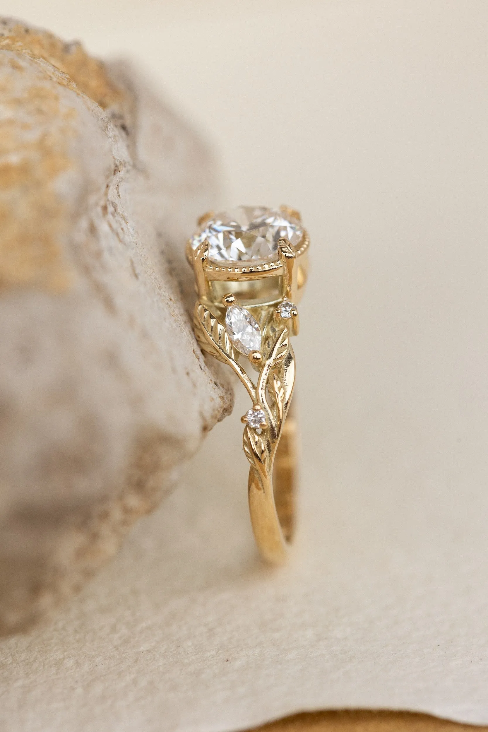 READY TO SHIP: Patricia ring in 14K yellow gold, lab grown diamond 7.5 mm, accent lab grown diamonds, AVAILABLE RING SIZES: 6-8US