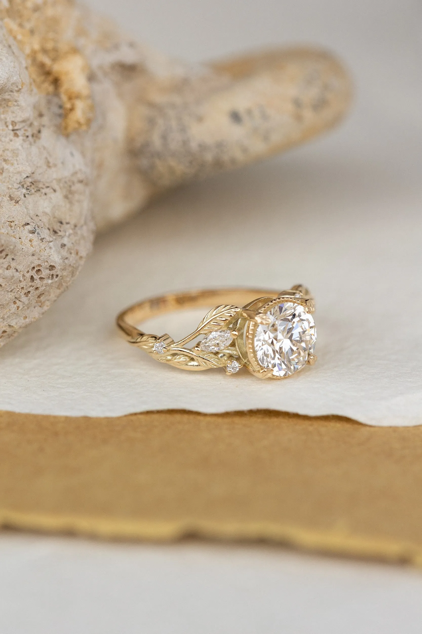 READY TO SHIP: Patricia ring in 14K yellow gold, lab grown diamond 7.5 mm, accent lab grown diamonds, AVAILABLE RING SIZES: 6-8US