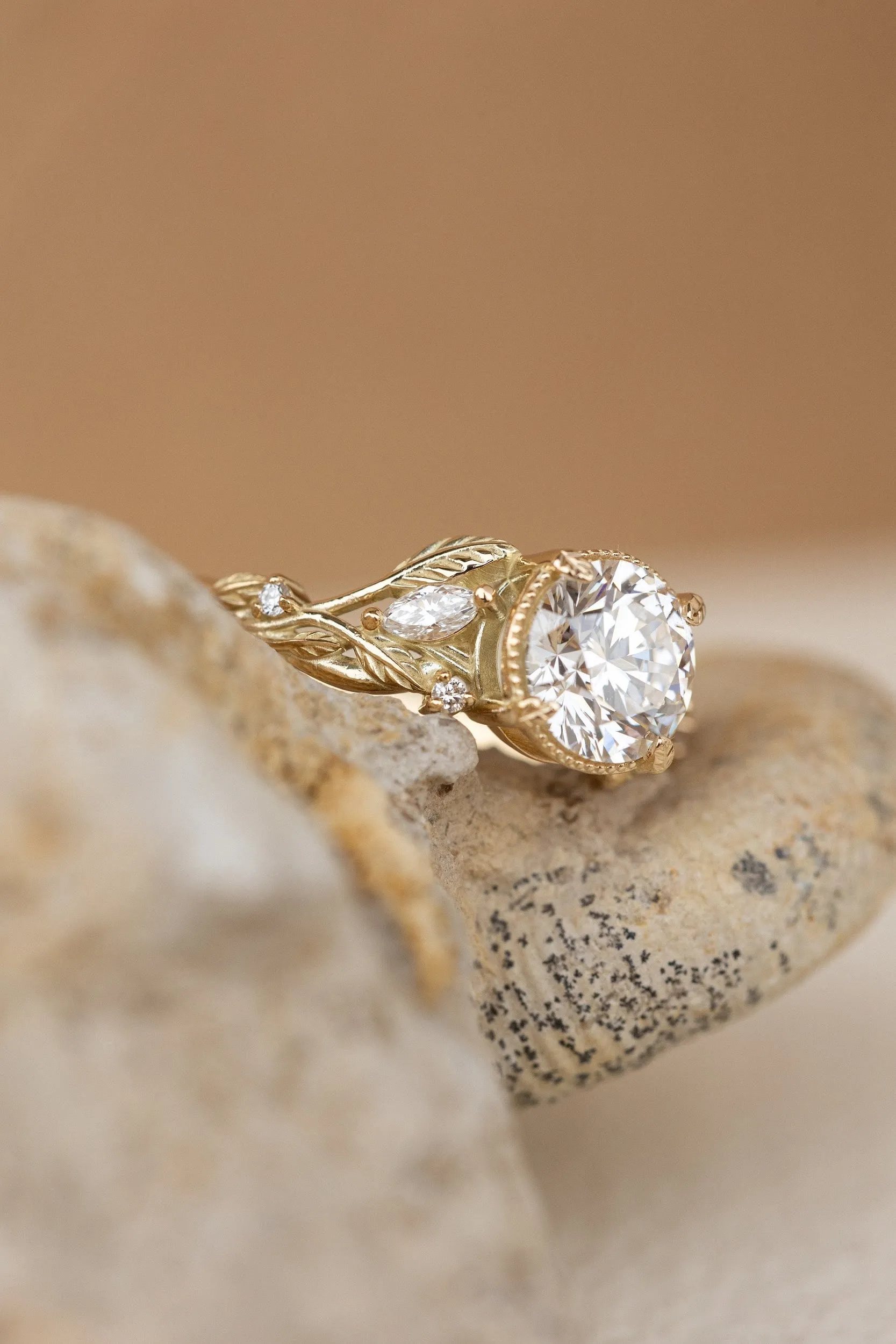 READY TO SHIP: Patricia ring in 14K yellow gold, lab grown diamond 7.5 mm, accent lab grown diamonds, AVAILABLE RING SIZES: 6-8US