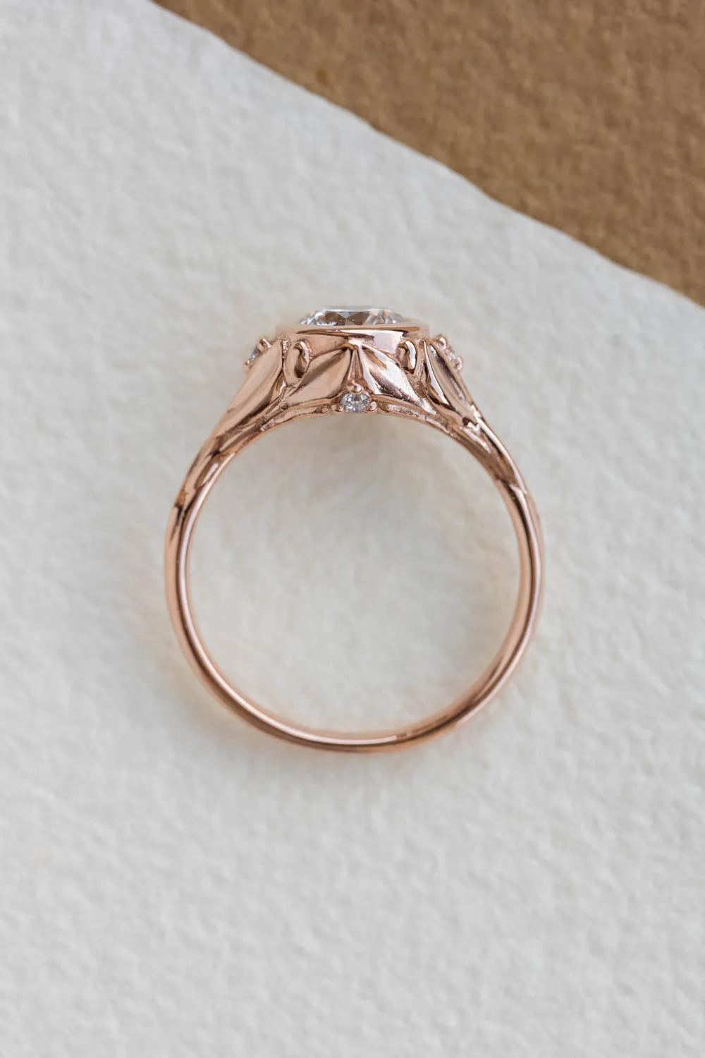 READY TO SHIP: Roma set in 14K rose gold, round lab grown diamond 6.5 mm, diamonds, RING SIZE 7 US