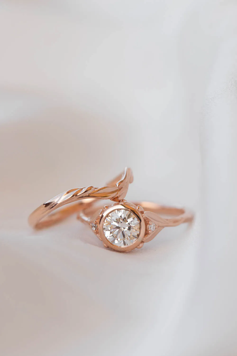 READY TO SHIP: Roma set in 14K rose gold, round lab grown diamond 6.5 mm, diamonds, RING SIZE 7 US