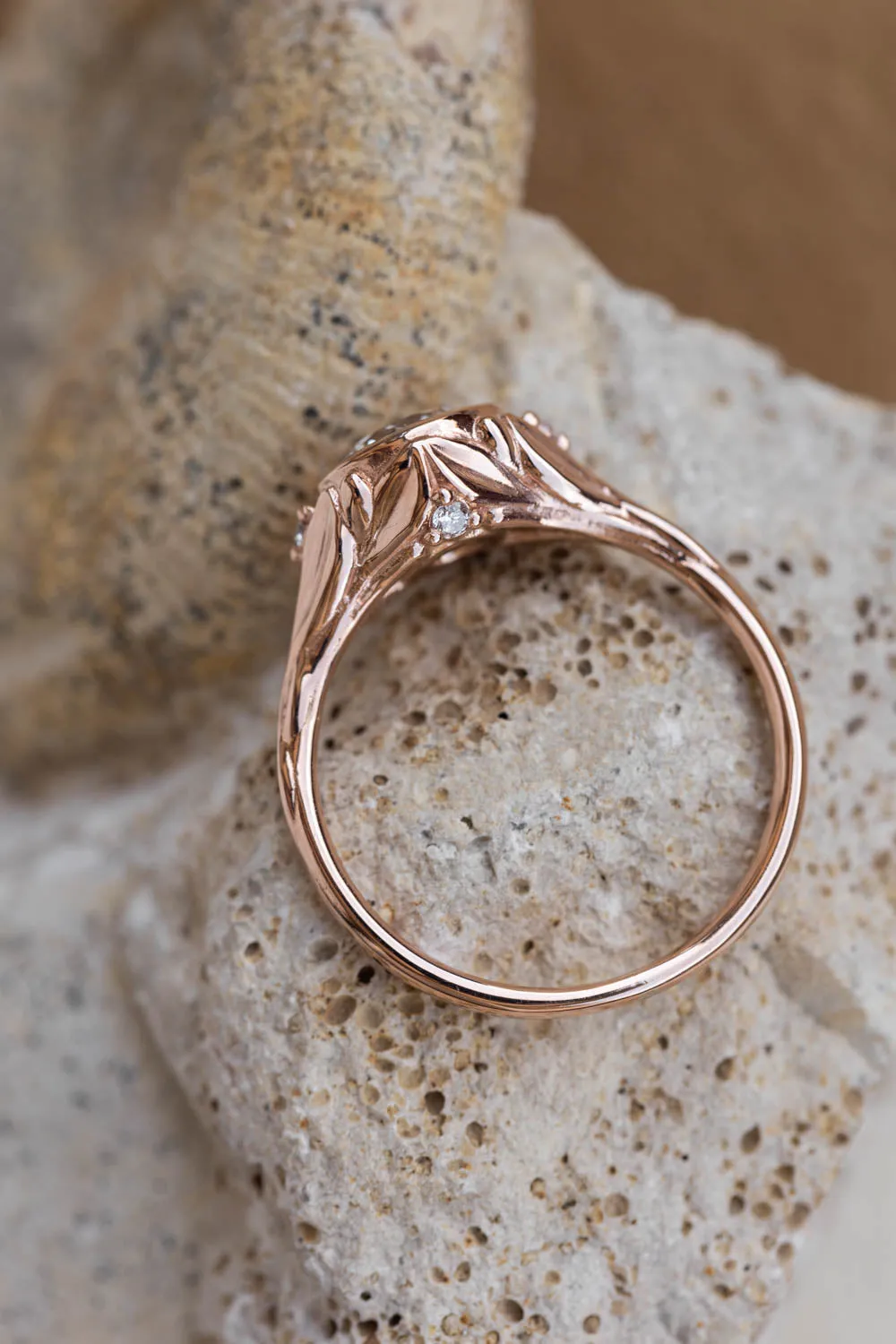 READY TO SHIP: Roma set in 14K rose gold, round lab grown diamond 6.5 mm, diamonds, RING SIZE 7 US