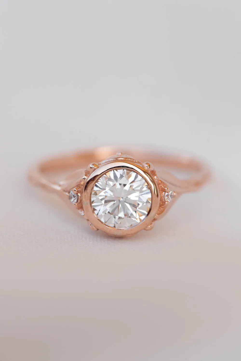 READY TO SHIP: Roma set in 14K rose gold, round lab grown diamond 6.5 mm, diamonds, RING SIZE 7 US