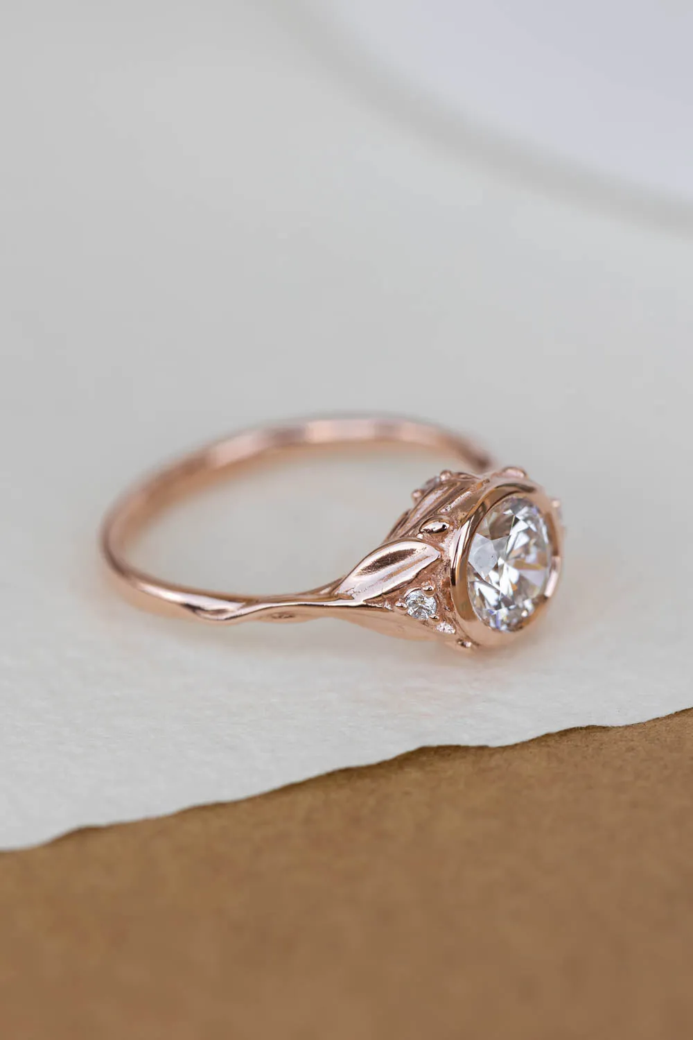 READY TO SHIP: Roma set in 14K rose gold, round lab grown diamond 6.5 mm, diamonds, RING SIZE 7 US