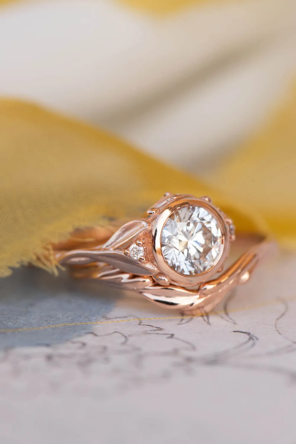 READY TO SHIP: Roma set in 14K rose gold, round lab grown diamond 6.5 mm, diamonds, RING SIZE 7 US