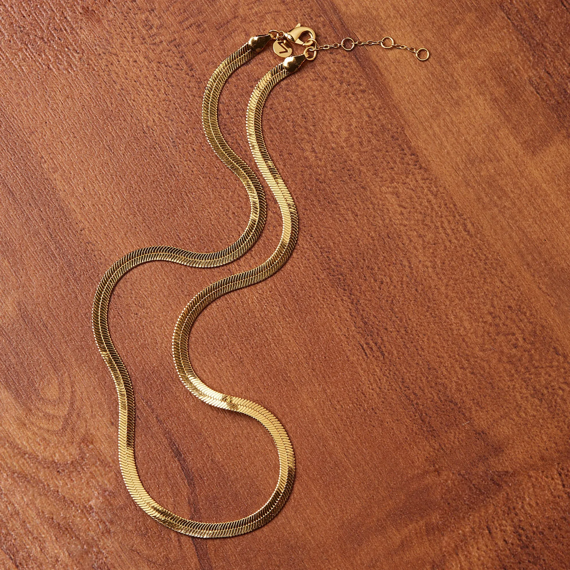 Real Gold Plated Gold Z Chunky Omega Herringbone Necklace