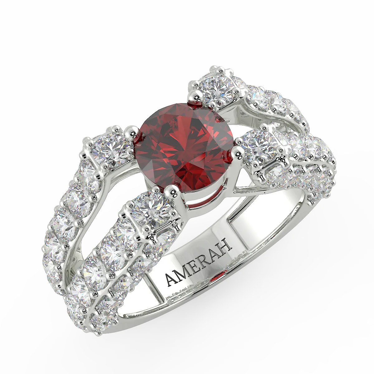 Red Zircon White Studded Ring (925 Sterling Silver)