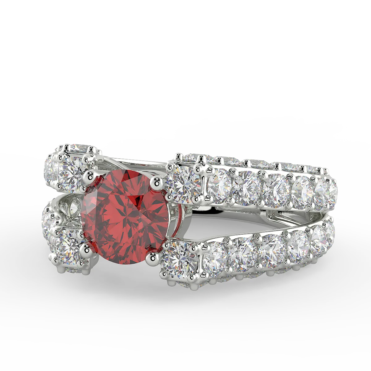 Red Zircon White Studded Ring (925 Sterling Silver)