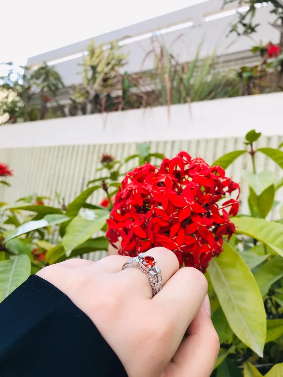 Red Zircon White Studded Ring (925 Sterling Silver)