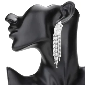 Rhinestone Fringe Dangle Evening Earrings