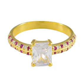 Riyo Bulk Silver Ring With Yellow Gold Plating Ruby CZ Stone Octagon Shape Prong Setting  Jewelry Birthday Ring