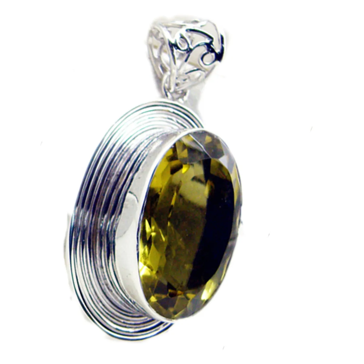 Riyo Comely Gems Oval Faceted Yellow Lemon Quartz Silver Pendant Gift For Sister