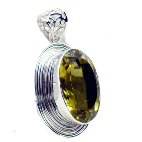 Riyo Comely Gems Oval Faceted Yellow Lemon Quartz Silver Pendant Gift For Sister